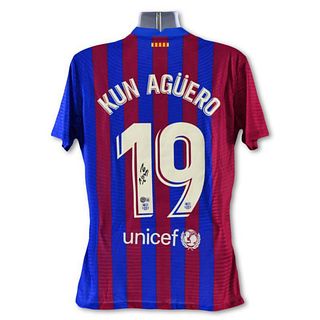 F.C. Barcelona Jersey (2021 Home) Autographed by Professional Footballer, Sergio Aguero with Certificate of Authenticity.