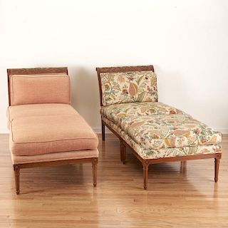 Pair Neo-Directoire upholstered walnut chauffeuse