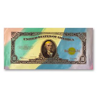 Steve Kaufman (1960-2010), "10 Dollar Bill (Gold)" Hand Signed Limited Edition Hand Pulled Silkscreen Mixed Media on Canvas with LOA.