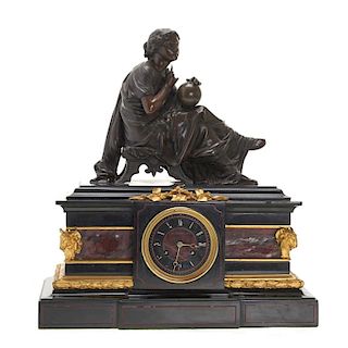J.E. Caldwell gilt bronze, marble figural clock