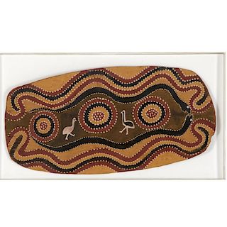 Aborigine style tribal polychrome wood shield