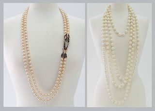 (2) Vintage designer faux pearl necklaces