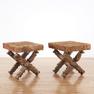 Pair Italian Baroque giltwood ployant stools