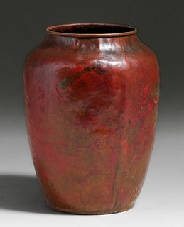 Dirk van Erp Hammered Copper Red Warty Vase c1915-1920