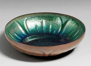 Boston Arts & Crafts Hammered Copper & Enamel Bowl c1905