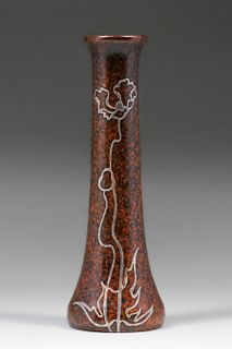 Heintz Sterling on Bronze #9718 Floral Overlay Vase c1915