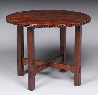 Gustav Stickley 38d Leather-Top Lamp Table c1905