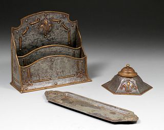 Paul Beau & Co - Montreal, Canada Hammered Iron & Brass Desk Set c1915-1922