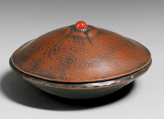 Hendrik Methorst Dutch Hammered Copper & Carnelian Covered Bowl c1920s