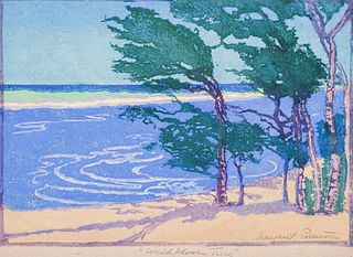 Margaret Patterson Woodblock Print Windblown Trees c1916