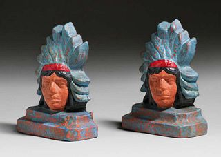 Cal Art Tile Co - Richmond, CA Native American Bookends c1920s