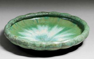 Large Fulper Pottery Green Flambe Centerpiece Bowl c1910