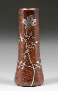 Heintz Sterling on Bronze #8809 Floral Overlay Vase c1915