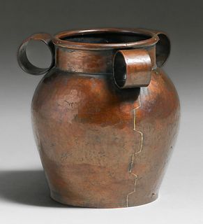 Harry L. Dixon Hammered Copper Three-Handle Vase c1932-1934