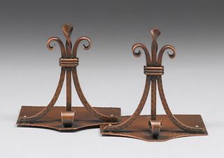 RoycroftÂ Hammered Copper Triple-Strap Form Bookends c1920s