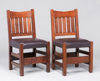 Gustav Stickley Pair V-Back Side Chairs c1905
