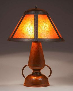Bay Area Arts & Crafts Hammered Copper & Mica Lamp c1910s