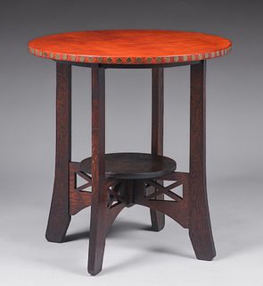 Grand Rapids Leather-Top Cutout Lamp Table c1905