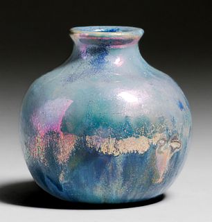 Pewabic Pottery Iridescent Blue Bulbous Vase c1930s