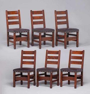 Gustav Stickley Set of 6 #349 1/2 Heavy Ladderback Dining Chairs c1904