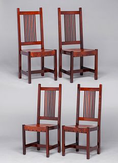 L&JG Stickley Set of 4 Onondaga Mahogany Spindled Dining Chairs c1902