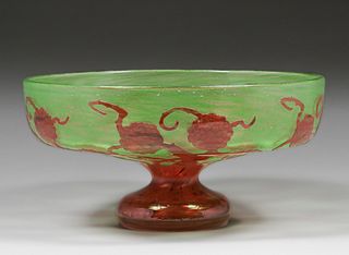 Art Glass Etched Fruit Bowl c1920s