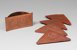 Early Craftsman Studios - Brooklyn Acid-Etched Desk Set Pieces c1917-1920