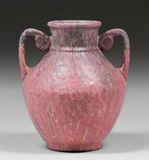 Roseville Carnelian II Red Two-Handled Vase c1920s