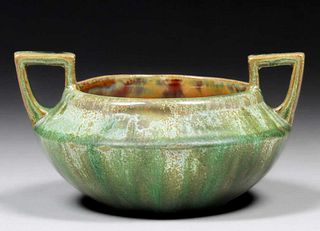 Fulper Pottery Cucumber Green Two-Handled Bowl c1910s