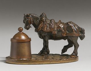 Austrian Brass Figural Horse Inkwell c1920s