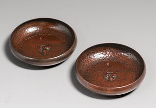 Pair Roycroft Hammered Copper Nut Bowls c1920s
