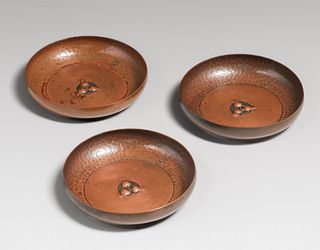 Set of 3 Roycroft Hammered Copper Nut Bowls c1920s