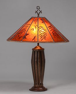 Spanish Revival Arts & Crafts Hammered Copper & Brass Lamp c1920s