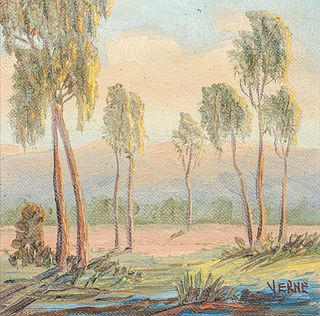 Verne of Laguna Beach, CA Eucalyptus Painting c1950s