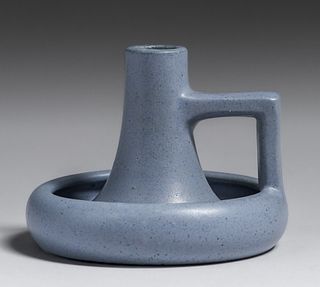 Fulper Pottery - Prang Matte Blue One-Handled Candlestick c1910