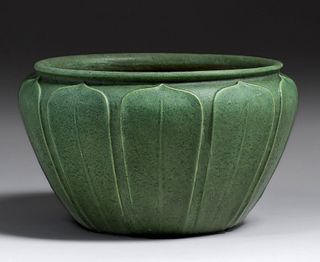 Grueby Pottery Matte Green Leaves Vase c1905