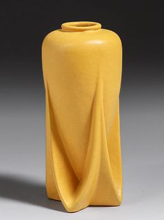 Teco Pottery #127 Matte Yellow Rocket Vase c1910