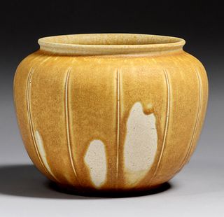 Grueby Pottery Matte Yellow Bulbous Vase c1905