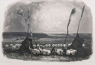 Karl Bodmer (1809-1893 French) Engraving <em>Offering of the Mandan Indians</em> c1840