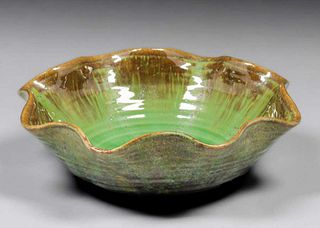 Fulper Pottery Scalloped Green Fruit Bowl c1920s