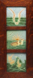 Grueby Faience Triptych Seagull Sunset Tiles c1905