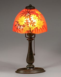 Handel #7064 Floral Reverse Painted Floral Boudoir Lamp c1910