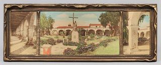 Mission San Juan Capistrano Tinted Photo Triptych c1920s