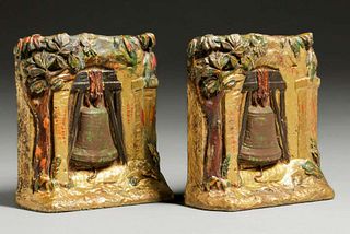 Arts & Crafts Period Hand Painted Ceramic Liberty Bell Bookends c1910s