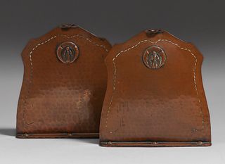 Old Mission Kopper Kraft Hammered Copper Bookends c1922-1925