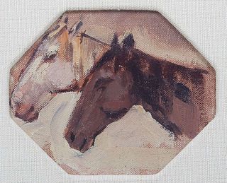 Edgar Payne Oil Painting Study <em>Sqaw C Indian Ponies</em> c1920s