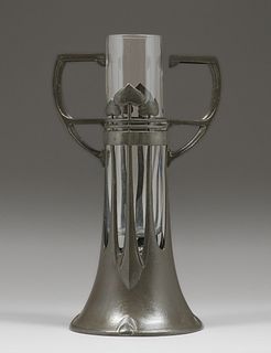Austrian Secessionist Pewter & Glass Vase c1900s