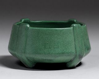 Weller Pottery Matte Green Buttress Bowl c1910