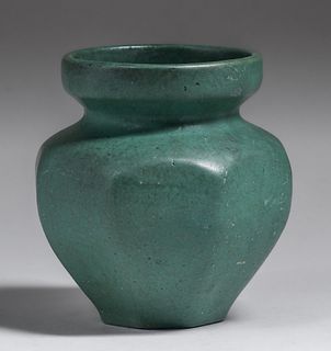 Arts & Crafts Matte Green Eight-Sided Matte Green Vase c1910s