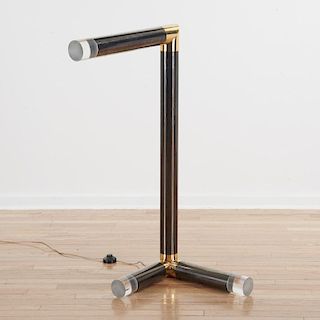 Karl Springer Lucite, brass, gunmetal floor lamp